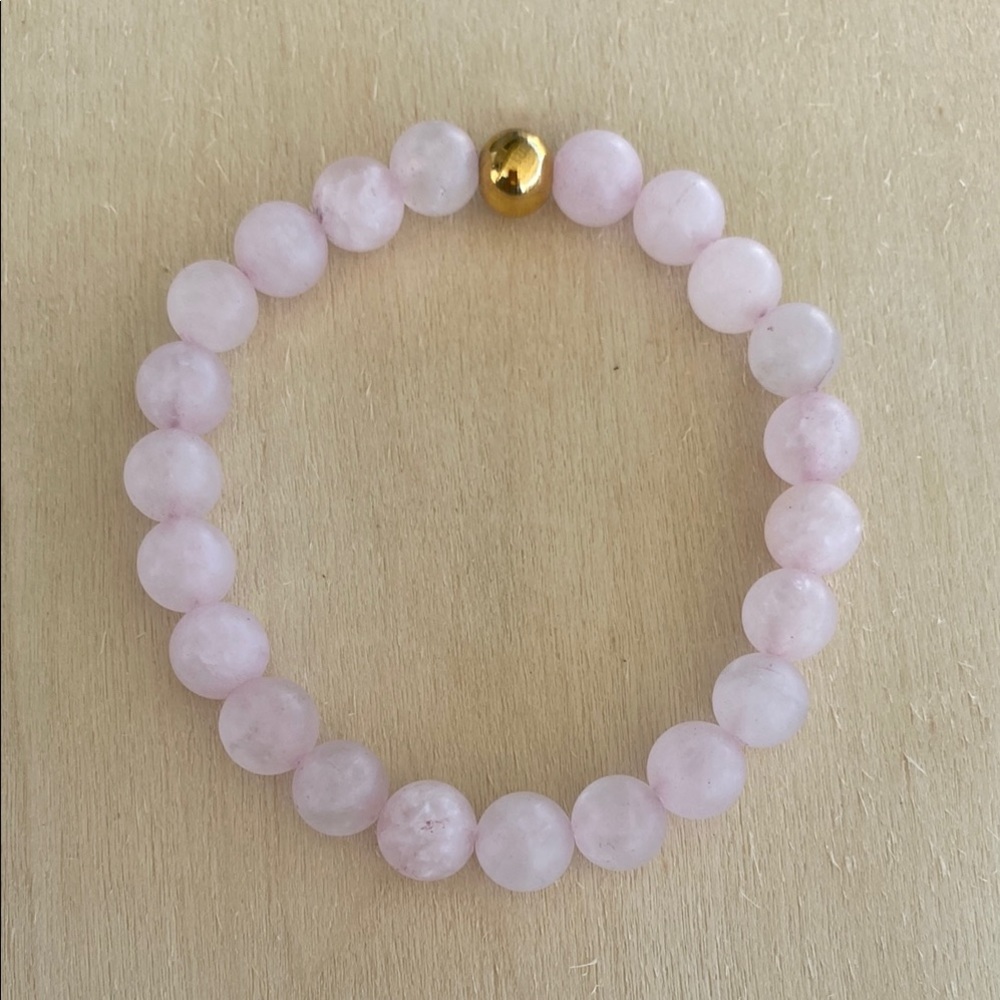 Natural Matte Rose Quartz Beaded Bracelet with Gold Accent